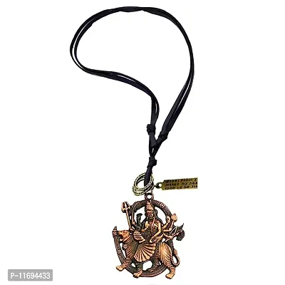 AFH Maa Durga Sherawali Mata Copper Locket with Leather Cord Chain Pendant for Men and Women