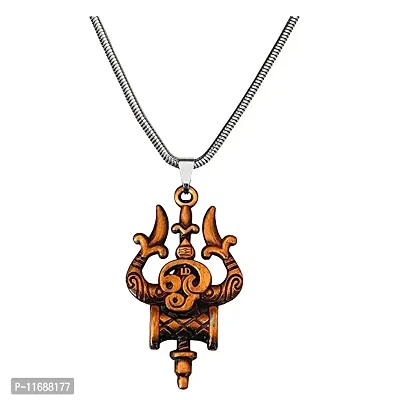 AFH Trishul Damaru Tamil Om Copper Locket with Snake Chain Pendant for Men and Women-thumb0