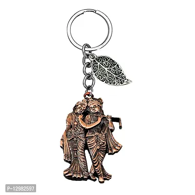 Radha Krisna Love Theme Copper Lucky Leaf Charm Key Chain for Men and Women