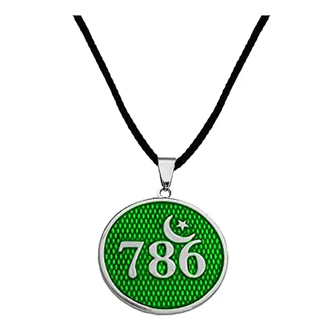 AFH 786 Allah Lucky Number Moon & Star with Cord Chain Pendant For Men,Women