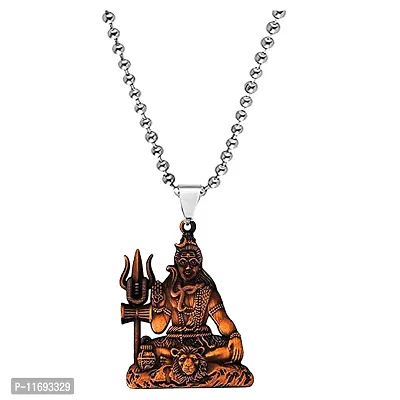 AFH Lord Shiv Mahadev Bholenath Copper Idol with Stainless Steel Chain D?cor Car Hanging Ornament