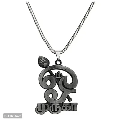 AFH Tamil Om Lord Murugan Grey Kavach Locket with Metal Snake Chain Pendent for Men, Women