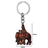 Lord Krishna with Cow Idol Copper Religious Keychain for Men and Women-thumb1