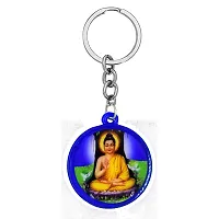 Babasaheb Ambedkar with Meditating Lord Buddha Round Shape Blue Keychain for Men and Women-thumb1