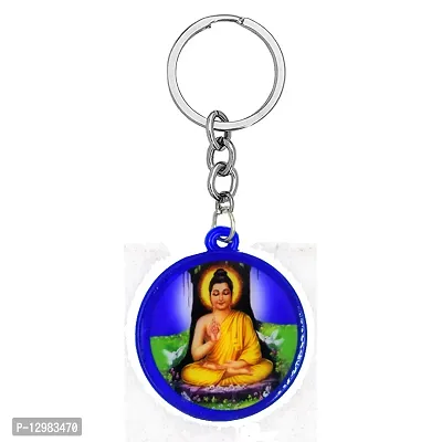 Babasaheb Ambedkar with Meditating Lord Buddha Round Shape Blue Keychain for Men and Women-thumb2