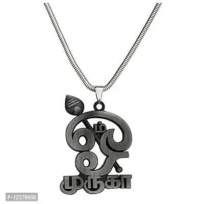 Tamil Om Lord Murugan Grey Kavach Locket with Metal Snake Chain Pendent for Men, Women-thumb0