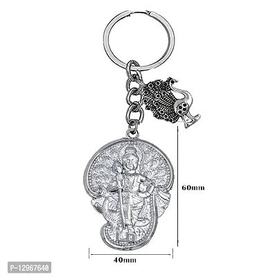 Lord Subramanya Swamy Peacock Charm Religious Silver Keychain for Men and Women-thumb2