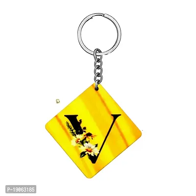 Alphabet V Flower Intial New Generation Love Charm Gift Yellow Keychain for Men and Women