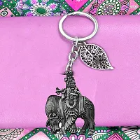 Lord Krishna with Cow Grey Lucky Leaf Charm Key Chain for Men and Women-thumb2