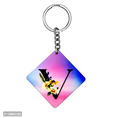 Alphabet V Flower Intial New Generation Love Charm Gift Pink Keychain for Men and Women-thumb0