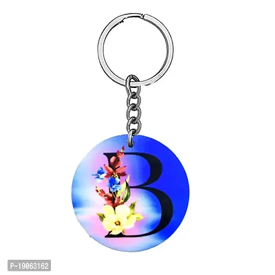 Alphabet B Flower Intial New Generation Love Charm Gift Blue Keychain for Men and Women