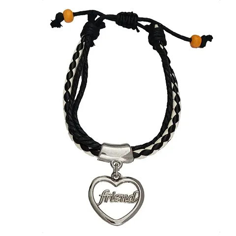 AFH Couple Massive Love Frendship Gift Stainless Friend Heart Charm with Leather Garnishing Love Bracelets For Boys And Girls