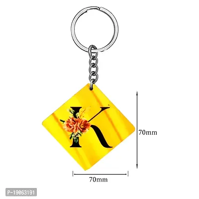 Alphabet K Flower Intial New Generation Love Charm Gift Yellow Keychain for Men and Women-thumb2