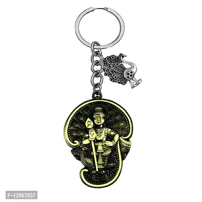 Lord Subramanya Swamy Peacock Charm Religious Bronze Keychain for Men and Women