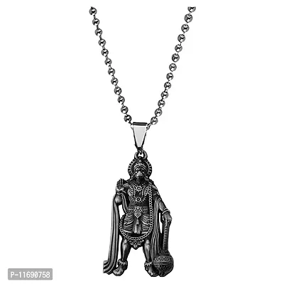 AFH Lord Hanuman Pawanputra Bajirang Bali Grey Locket Stainless Steel Chain Pendant for Men and Women