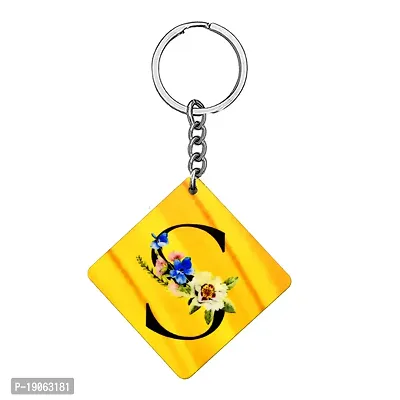 Alphabet S Flower Intial New Generation Love Charm Gift Yellow Keychain for Men and Women-thumb0