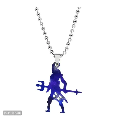 AFH Lord Shiv Trishul Blue locket with stainless Steel Chain Pendant For Men,Women