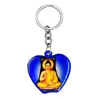 Babasaheb Ambedkar with Meditating Lord Buddha Apple Shape Blue Keychain for Men and Women-thumb1