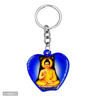 Babasaheb Ambedkar with Meditating Lord Buddha Apple Shape Blue Keychain for Men and Women-thumb2