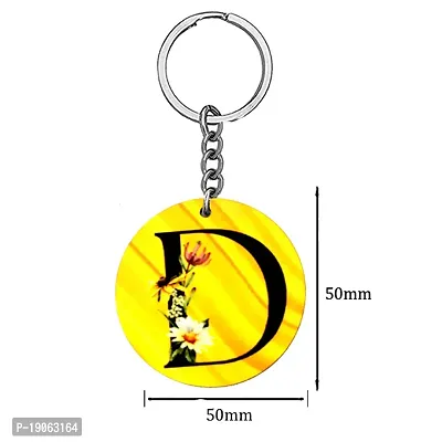 Alphabet D Flower Intial New Generation Love Charm Gift Yellow Keychain for Men and Women-thumb2