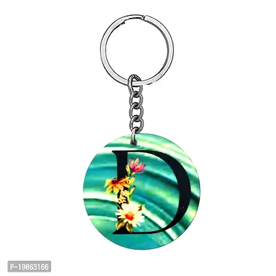 Alphabet Flower D Intial New Generation Love Charm Green Gift Keychain for Men and Women