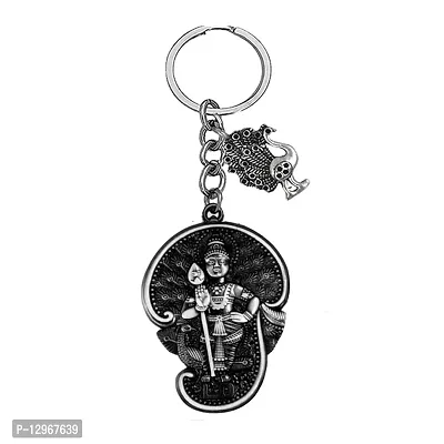 Lord Subramanya Swamy Peacock Charm Religious Grey Keychain for Men and Women