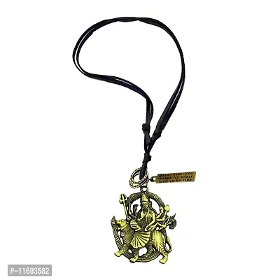 AFH Maa Durga Sherawali Mata Bronze Locket with Leather Cord Chain Pendant for Men and Women