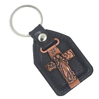 Lord Jesus Copper Holy Cross Black Leather Religious Key Chain for Men and Women-thumb1