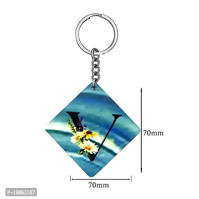 Alphabet V Flower Intial New Generation Love Charm Gift Blue Keychain for Men and Women-thumb2