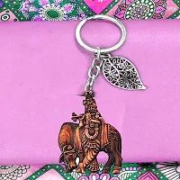 Lord Krishna with Cow Copper Lucky Leaf Charm Key Chain for Men and Women-thumb2