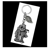 Radha Krisna Love Theme Grey Lucky Leaf Charm Key Chain for Men and Women-thumb2