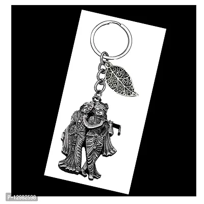 Radha Krisna Love Theme Grey Lucky Leaf Charm Key Chain for Men and Women-thumb3