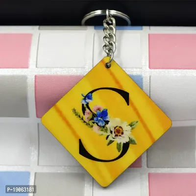 Alphabet S Flower Intial New Generation Love Charm Gift Yellow Keychain for Men and Women-thumb3