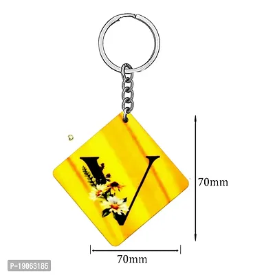 Alphabet V Flower Intial New Generation Love Charm Gift Yellow Keychain for Men and Women-thumb2