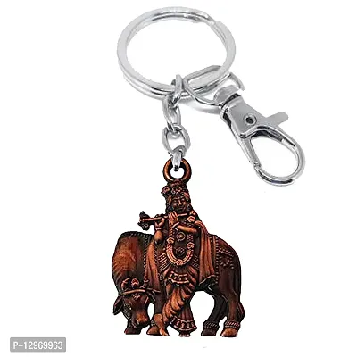 Lord Krishna with Cow Idol Copper Labster Charm Keychain for Men and Women