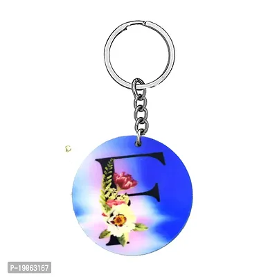 Alphabet F Flower Intial New Generation Love Charm Gift Blue Keychain for Men and Women