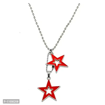 AFH Symbol of popularity Twin Star red pendent with Stainless Steel Chain for men, women