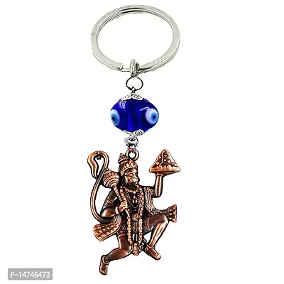 Lord Hanuman Flying Evil Eye Copper Religious Keychain for Men and Women