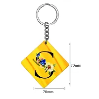 Alphabet S Flower Intial New Generation Love Charm Gift Yellow Keychain for Men and Women-thumb1