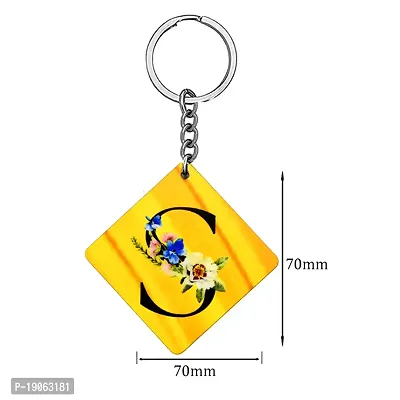 Alphabet S Flower Intial New Generation Love Charm Gift Yellow Keychain for Men and Women-thumb2