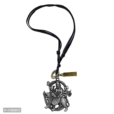 AFH Maa Durga Sherawali Mata Grey Locket with Leather Cord Chain Pendant for Men and Women