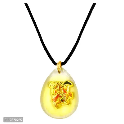 Lord Flying Hanuman Oval Design Religious Glass Cord Chain Pendant For Men And Women