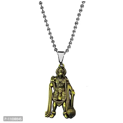 AFH Lord Hanuman Pawanputra Bajirang Bali Bronze Locket Stainless Steel Chain Pendant for Men and Women