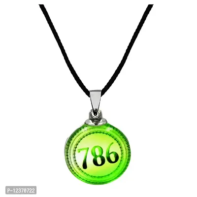 slamic Lucky Number Arabic Allah Green Cord Chain Glass Pendant For Men And Women