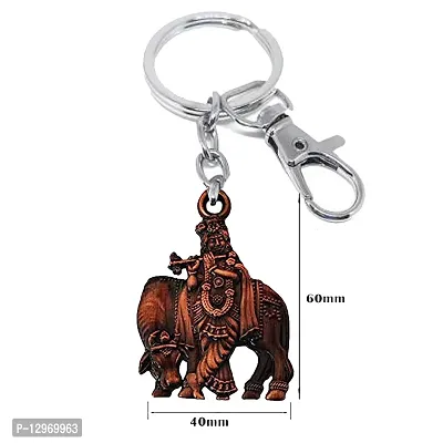 Lord Krishna with Cow Idol Copper Labster Charm Keychain for Men and Women-thumb2