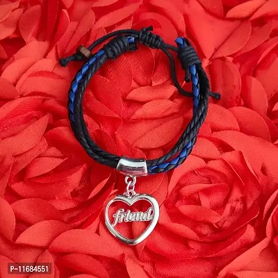 AFH Couple Massive Love Frendship Gift Stainless Steel Friend Heart Charm with Blue Leather Garnishing Love Bracelets For Boys And Girls-thumb2