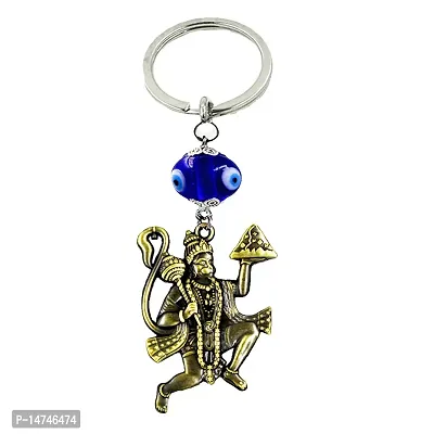 Lord Hanuman Flying Evil Eye Bronze Religious Keychain for Men and Women