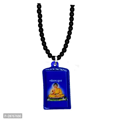 Gautam Buddha Ambedkar Square Black Crystal Mala Pendant Necklace Chain For Men And Women