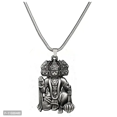 AFH Lord Panchmukhi Hanuman Grey Religious Locket with Snake Chain Pendant for Men and Women