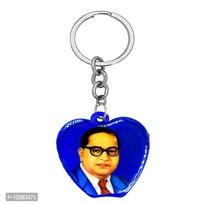 Babasaheb Ambedkar with Meditating Lord Buddha Apple Shape Blue Keychain for Men and Women